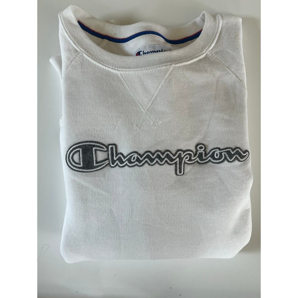Champion White Crewneck Sweatshirt XS | Embroidered Logo | Classic Fit - Picture 6 of 6